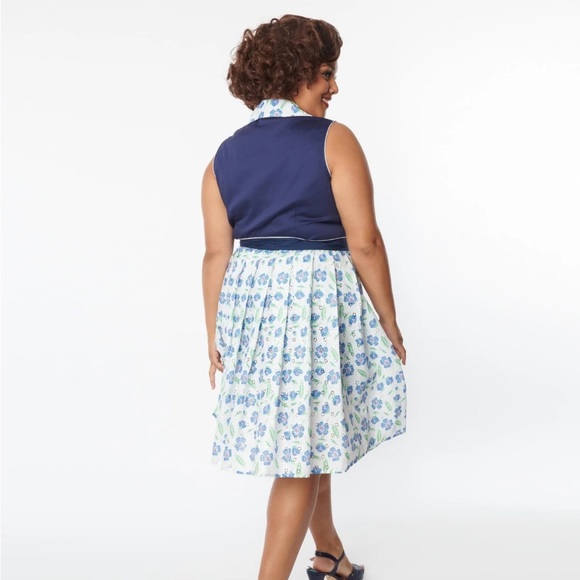 Unique Vintage White & Blue Floral Eyelet Collins Wrap Swing Skirt - 2X/18 - Picture 4 of 4